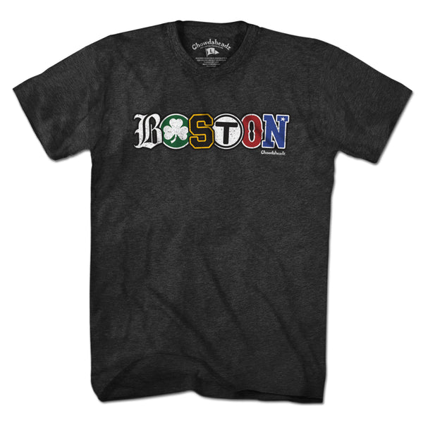 Boston Townie Pride T-Shirt — men's tee flat lay in Charcoal
