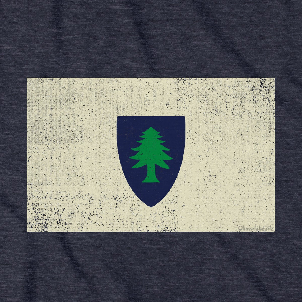 Vintage Massachusetts Flag T-Shirt — graphic detail in Heather Blue