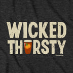 Ladies Tee in Charcoal with Wicked Thirsty Pumpkin Beer New England fall graphic