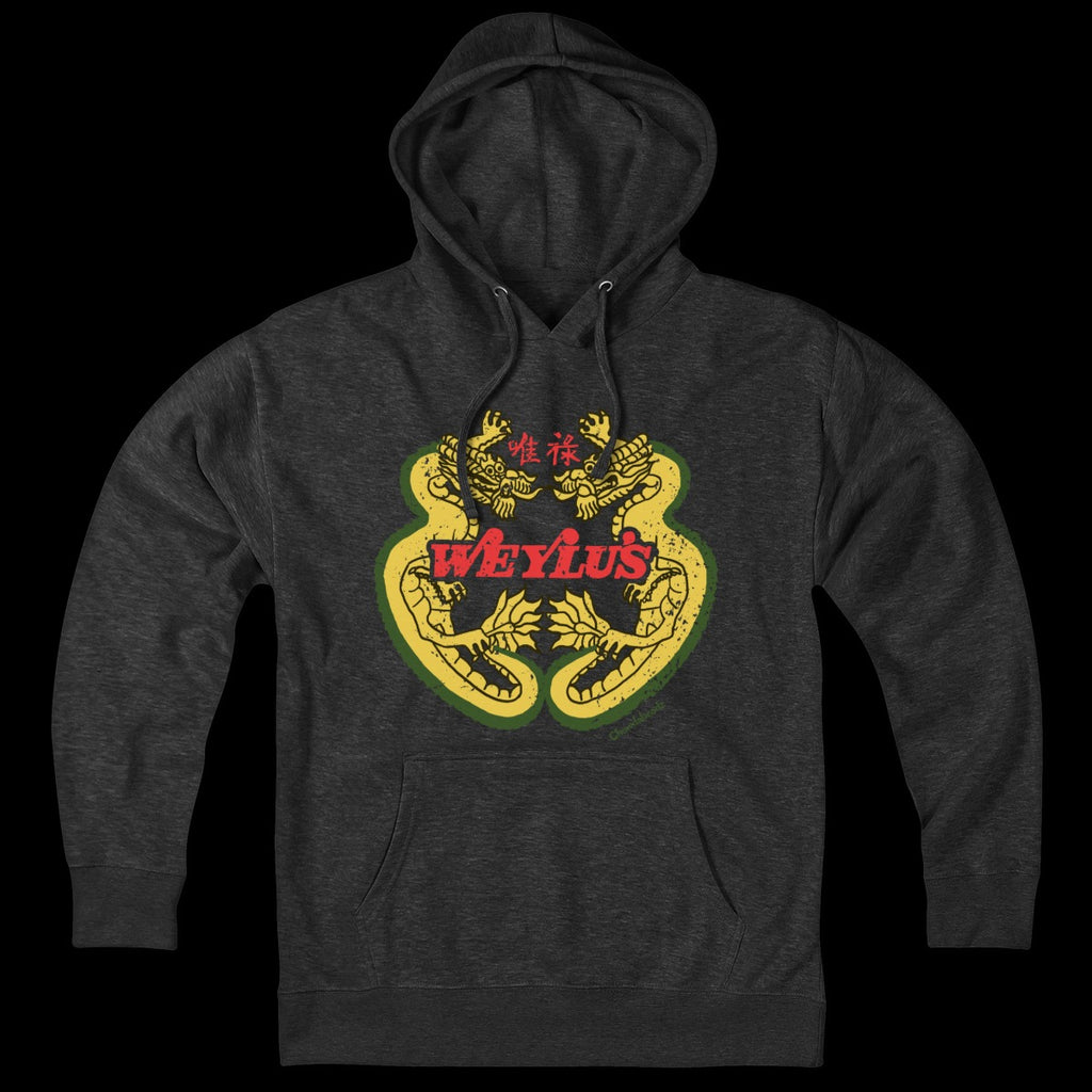Hoodie in Charcoal with Weylu's Vintage Sign Route 1 Saugus landmark graphic