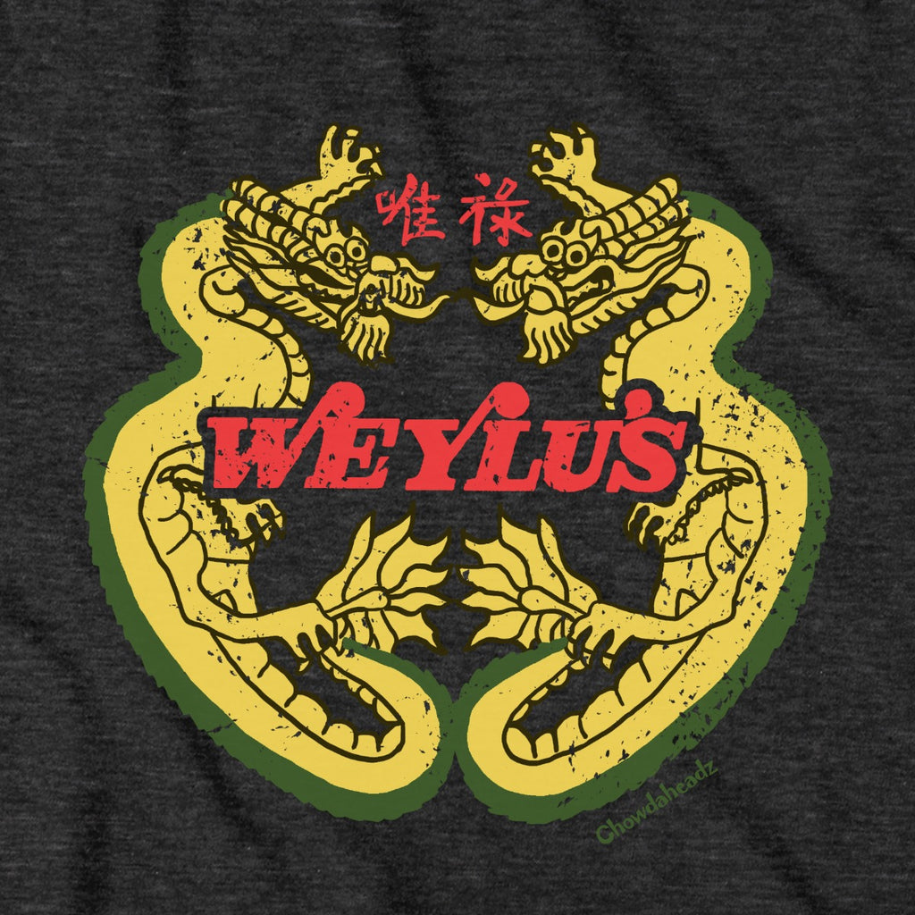 Weylu's Vintage Sign tee graphic detail in Charcoal