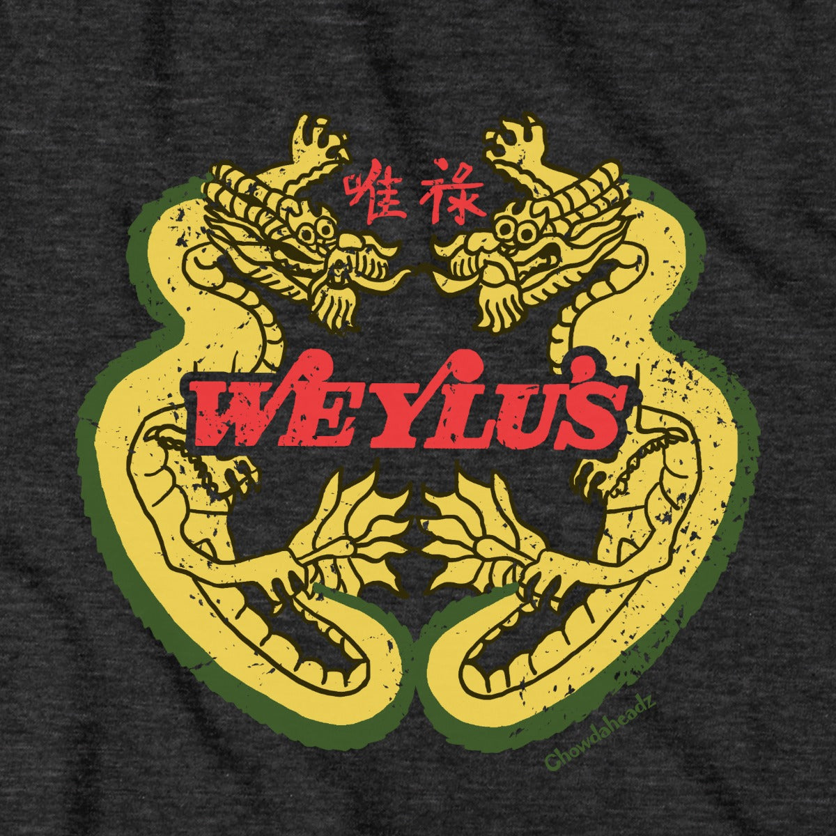 Weylu's Vintage Sign hoodie graphic detail in Charcoal