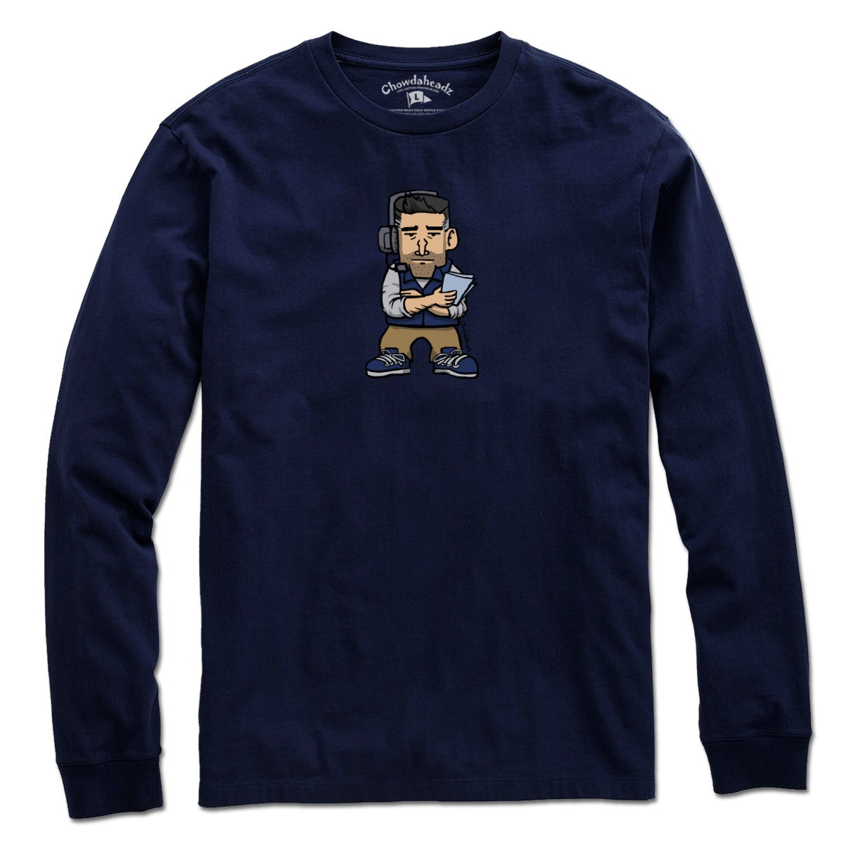 Ladies Tee in Navy with Mini Vrabel New England football crest graphic