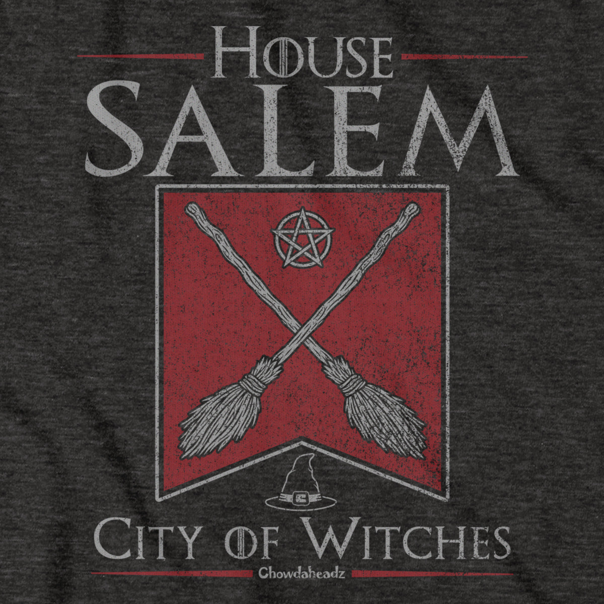 Close-up of the House Salem Broomstick Banner design