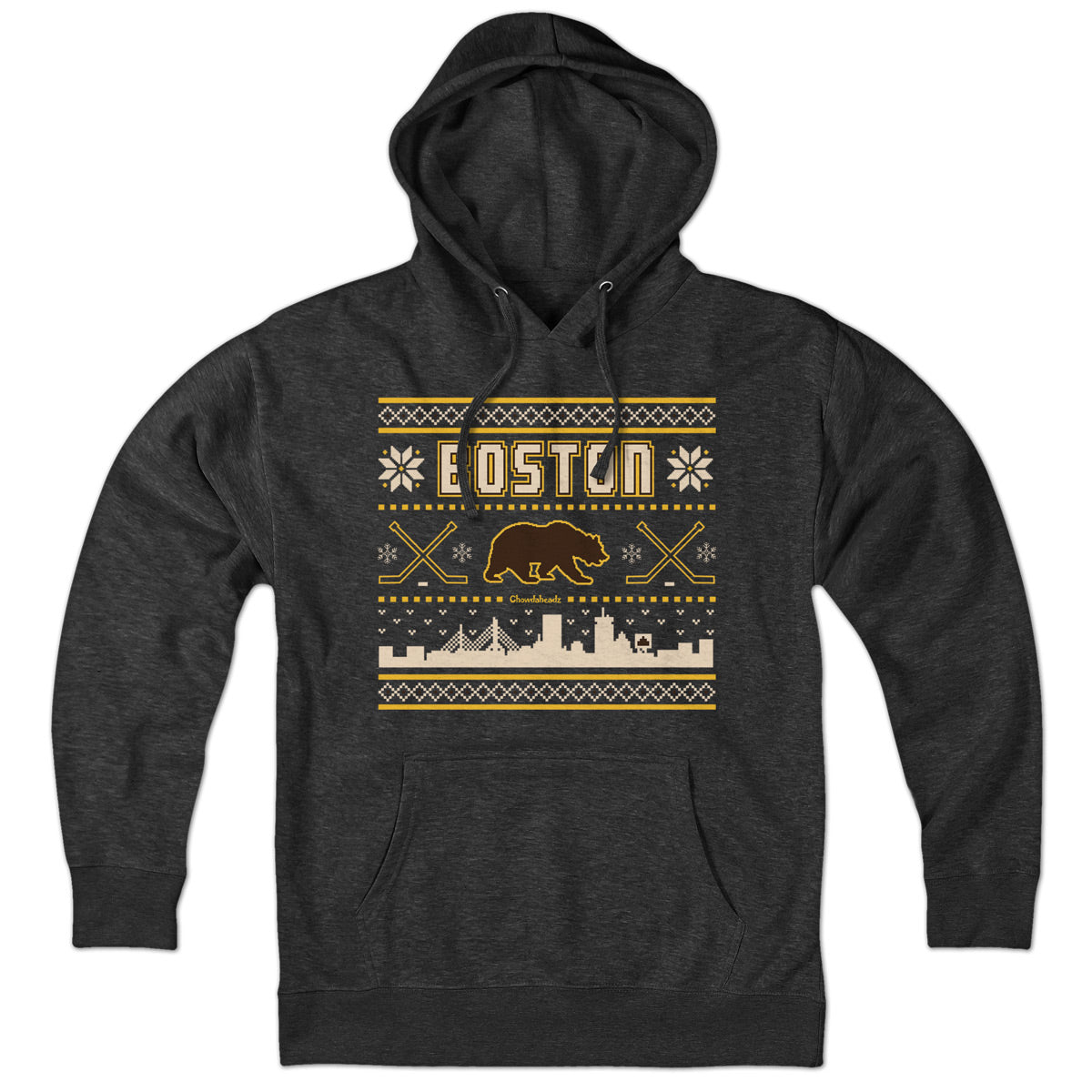 Boston Black & Gold Holiday Sweater Hoodie - Chowdaheadz