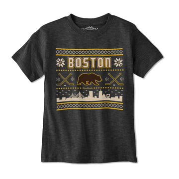 Boston Black & Gold Holiday Sweater Youth T-Shirt - Chowdaheadz