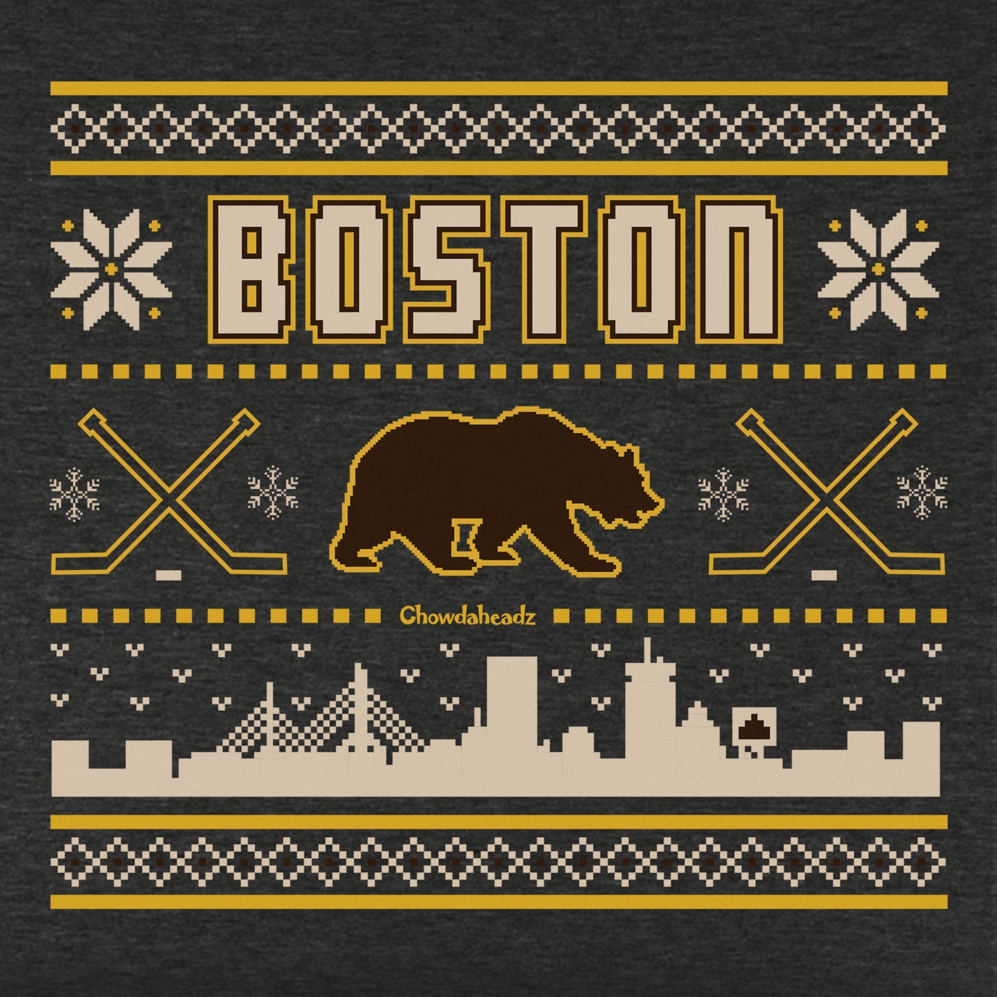 Boston Black & Gold Holiday Sweater Youth T-Shirt - Chowdaheadz