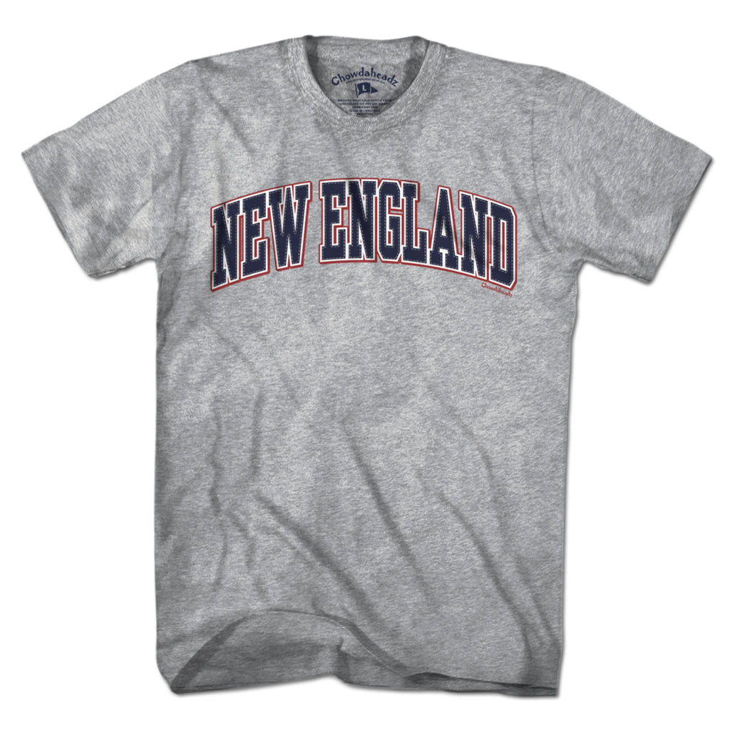 New England Arch T-Shirt — men's tee flat lay in Gray