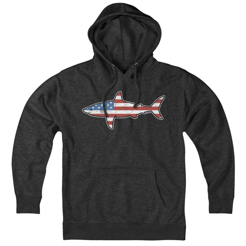 Stars & Stripes USA Shark hoodie in charcoal — patriotic shark graphic