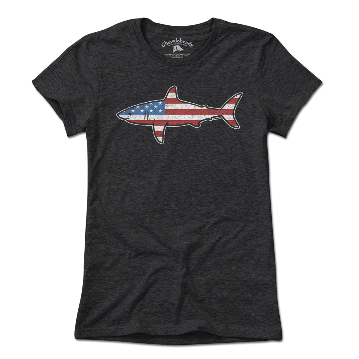 Stars and Stripes USA Shark t-shirt in alternate colorway — Cape Cod patriotic gift