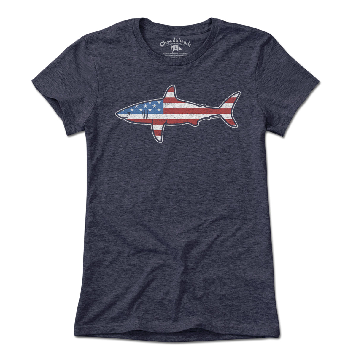 Stars and Stripes USA Shark t-shirt in alternate colorway — Cape Cod patriotic gift