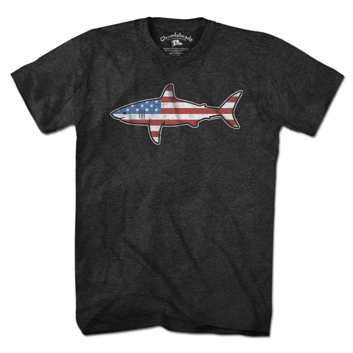 Stars and Stripes USA Shark t-shirt in alternate colorway — Cape Cod patriotic gift