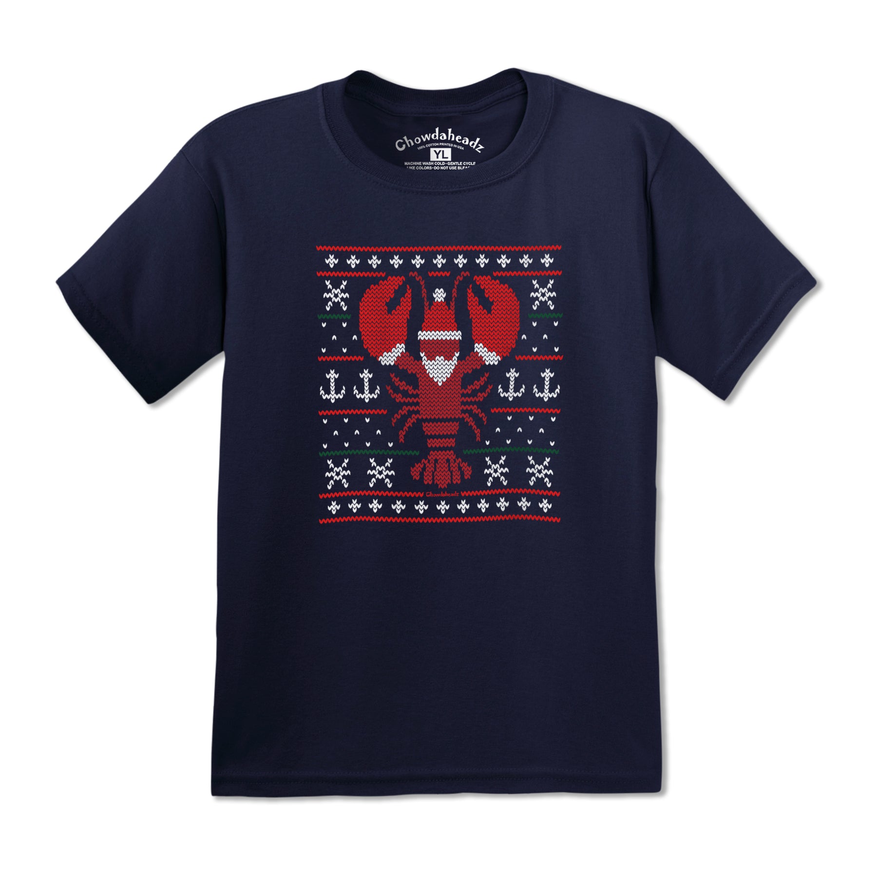 Boston Lobstah Ugly Holiday Sweater Youth T-Shirt - Chowdaheadz
