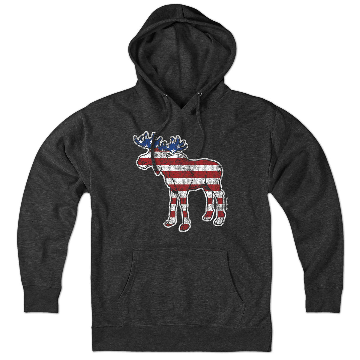 ’Merica Moose hoodie with patriotic moose graphic — funny Maine patriotic hoodie