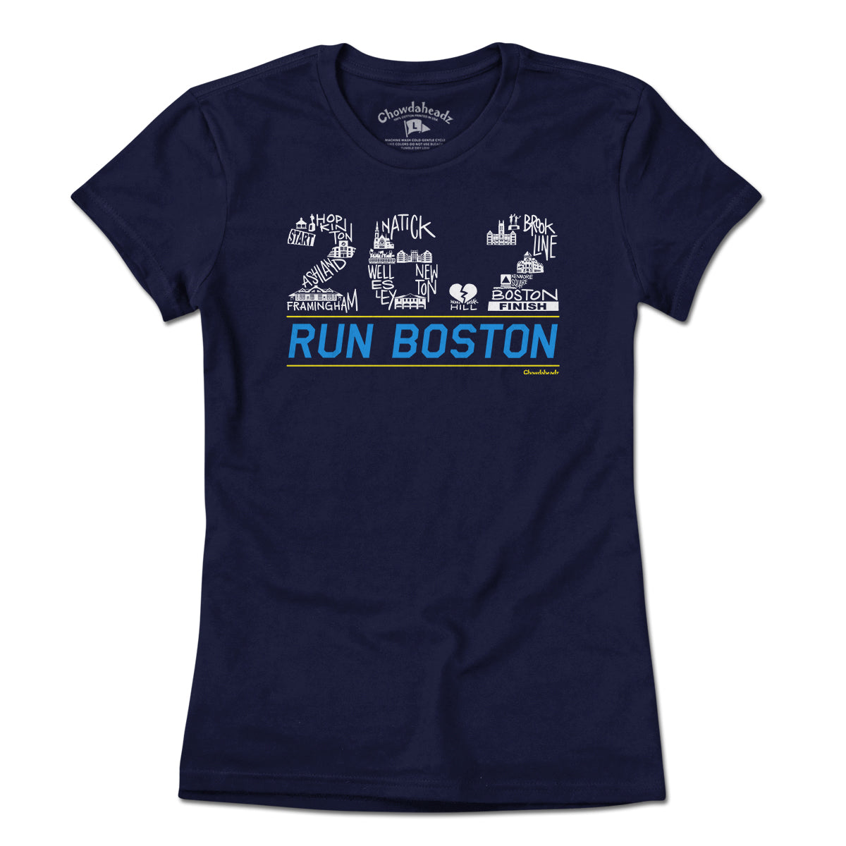 boston marathon gear 26.2 Run Boston Race Icons ladies t-shirt / Medium / Navy