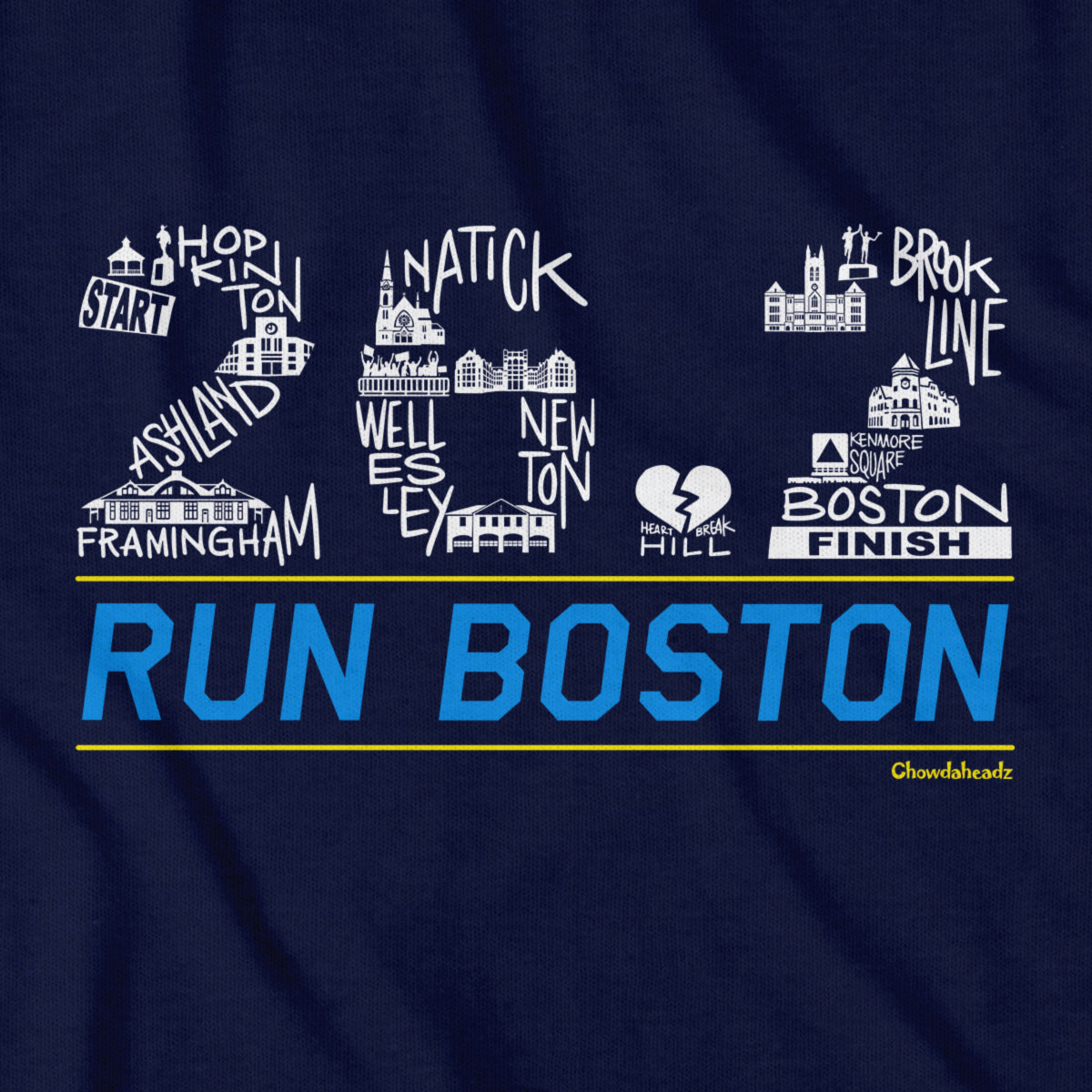 26.2 Run Boston Race Icons T-Shirt - Chowdaheadz