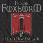 Ladies Tee in Navy with House Foxboro Lighthouse Banner heraldic graphic