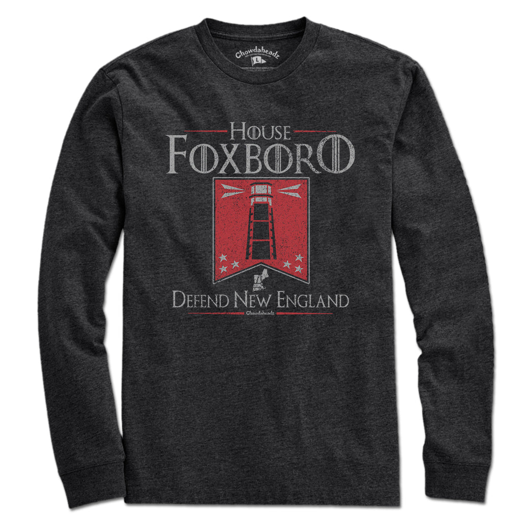 Ladies Tee in Charcoal with House Foxboro Lighthouse Banner heraldic graphic