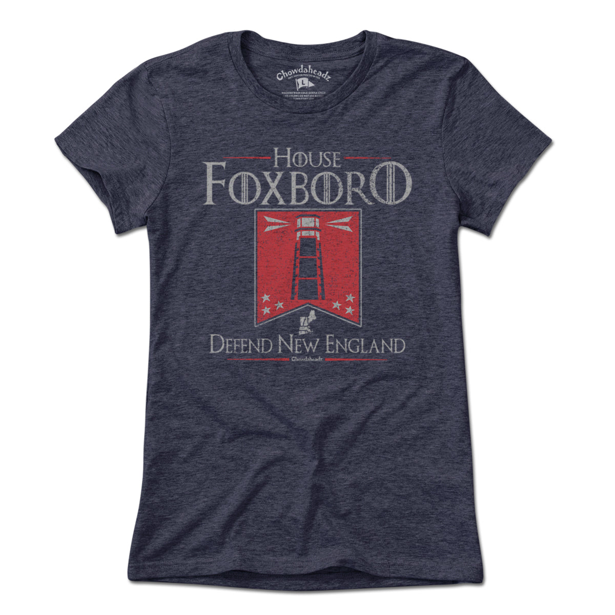 House Foxboro Lighthouse Banner tee graphic detail in Heather Blue