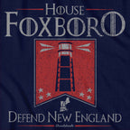 Men's Tee in Heather Blue with House Foxboro Lighthouse Banner New England football heraldic graphic
