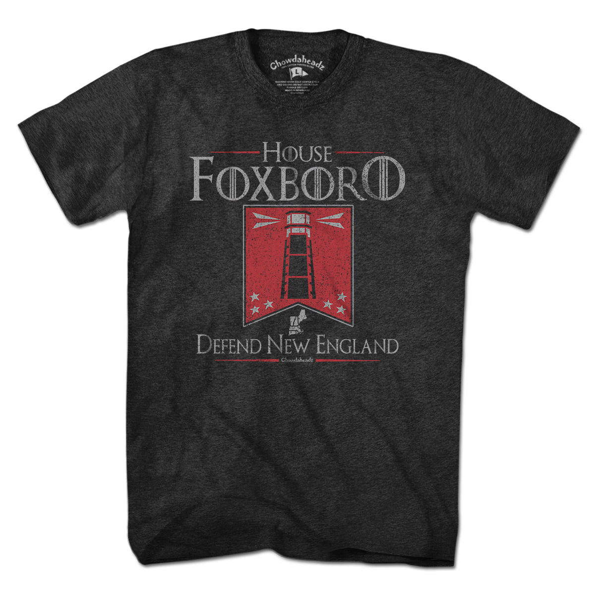 Long Sleeve in Charcoal with House Foxboro Lighthouse Banner heraldic graphic