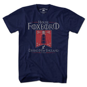 Men's Tee in Navy with House Foxboro Lighthouse Banner New England football heraldic graphic