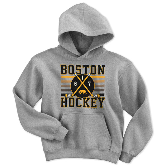 Boston Hockey Crossed Sticks Youth Hoodie - Chowdaheadz