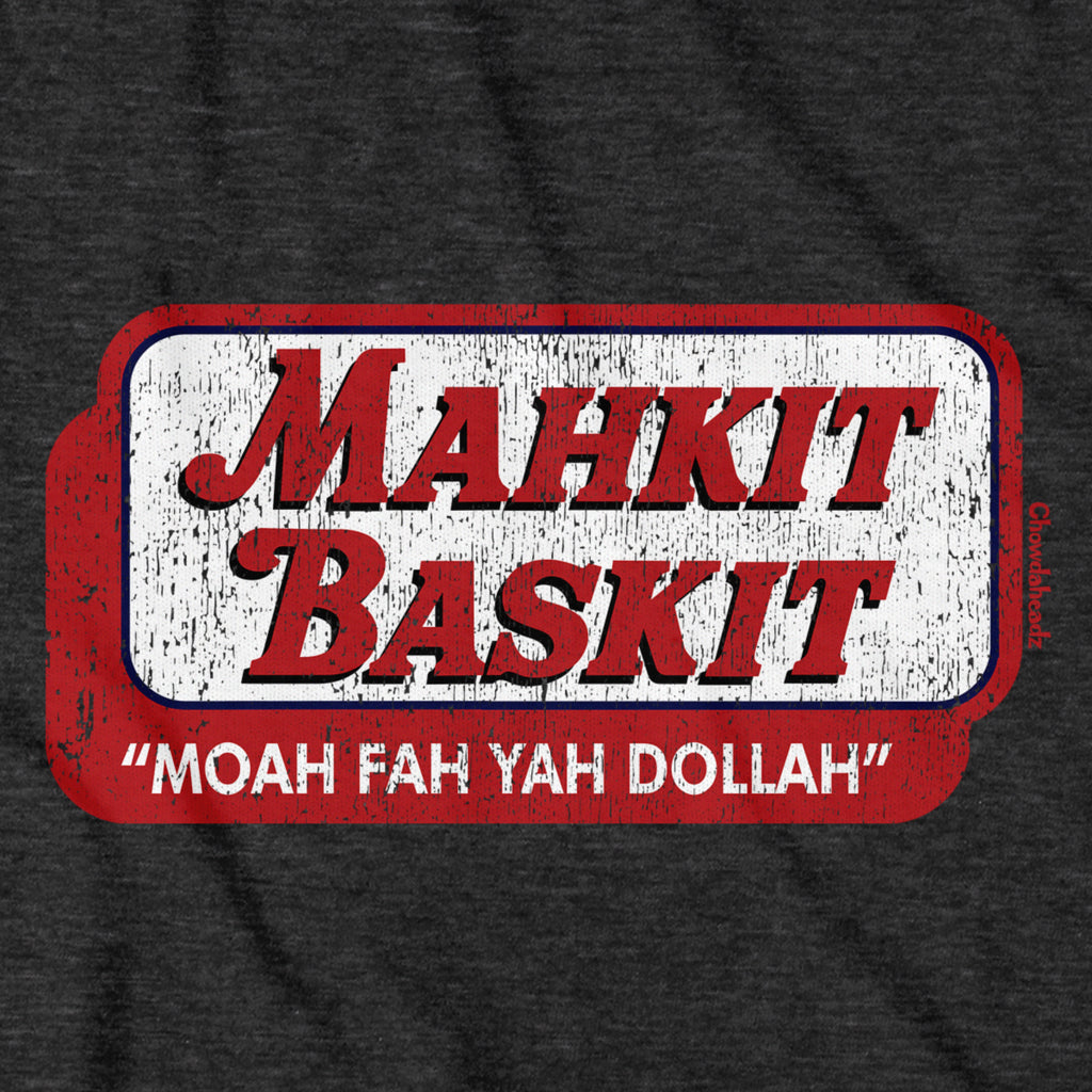 Mahkit Baskit T-Shirt — graphic detail in Charcoal