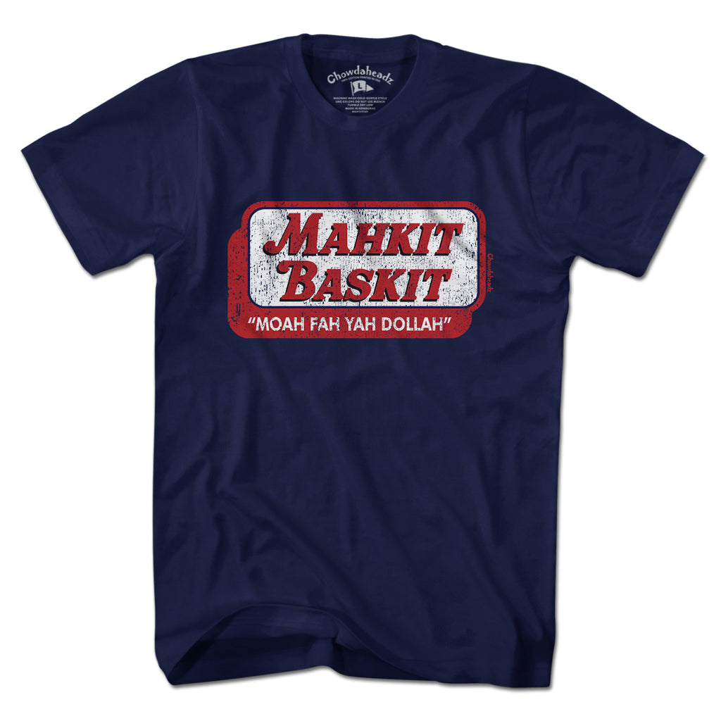 Mahkit Baskit T-Shirt — tee flat lay in Navy