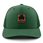 Boston Shamrock Leather Patch Classic Snapback Trucker - Chowdaheadz