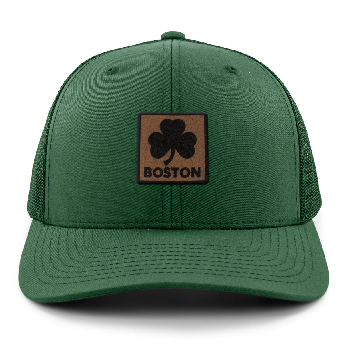 Boston Shamrock Leather Patch Classic Snapback Trucker - Chowdaheadz