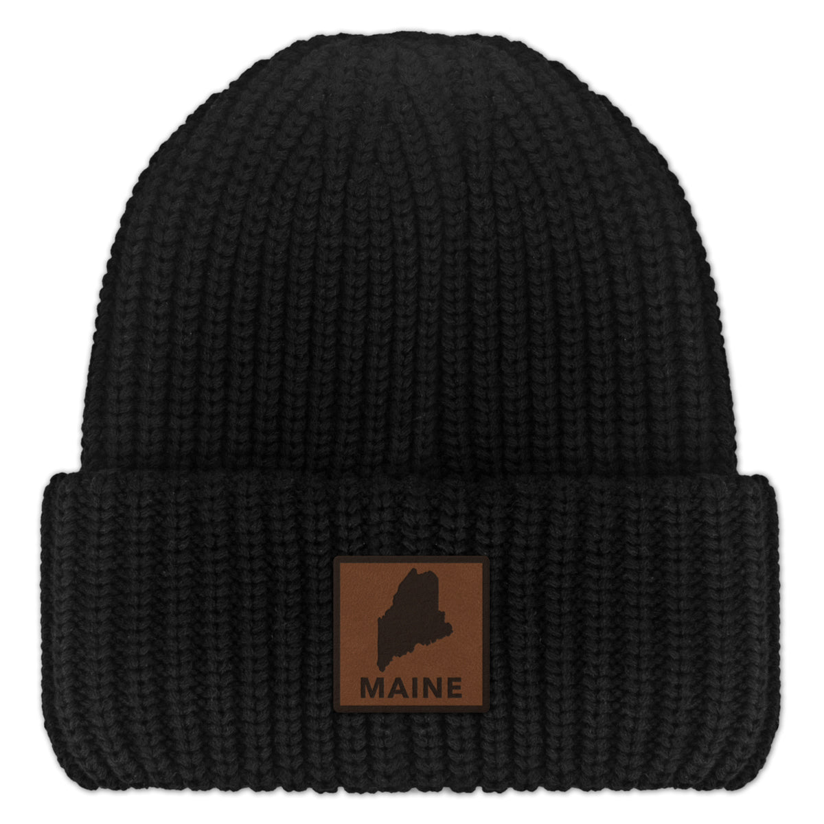 Maine Leather Patch Chunky Knit Winter Hat - Chowdaheadz