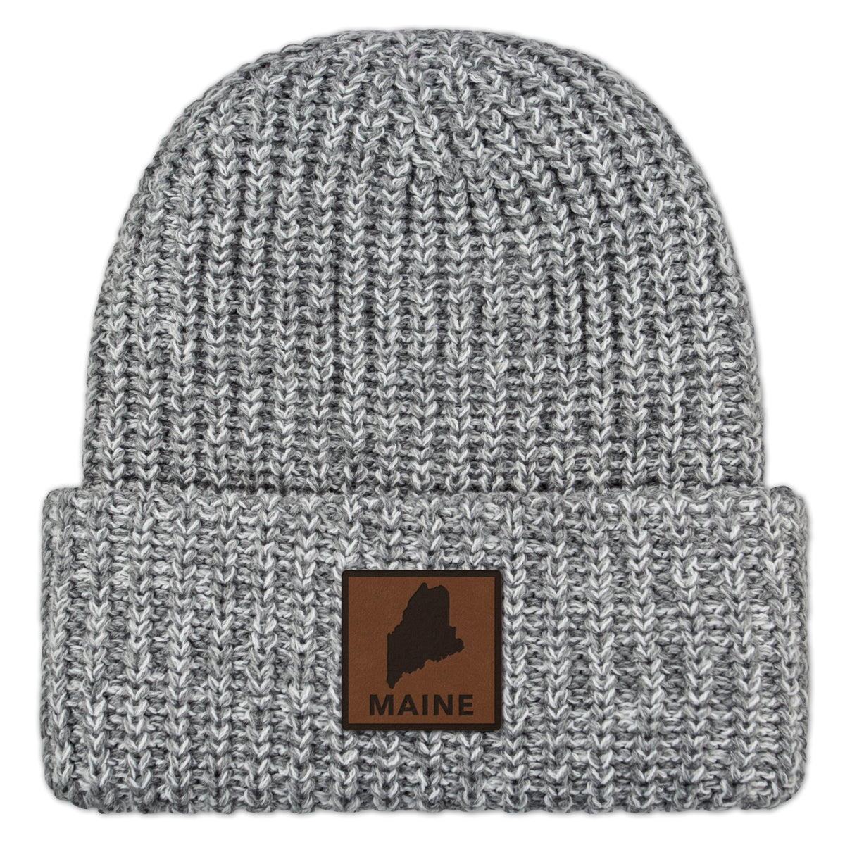 Maine Leather Patch Chunky Knit Winter Hat