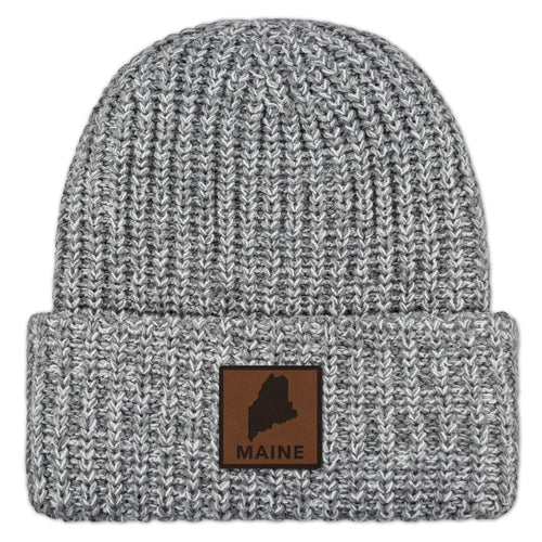 Maine Leather Patch Chunky Knit Winter Hat - Chowdaheadz