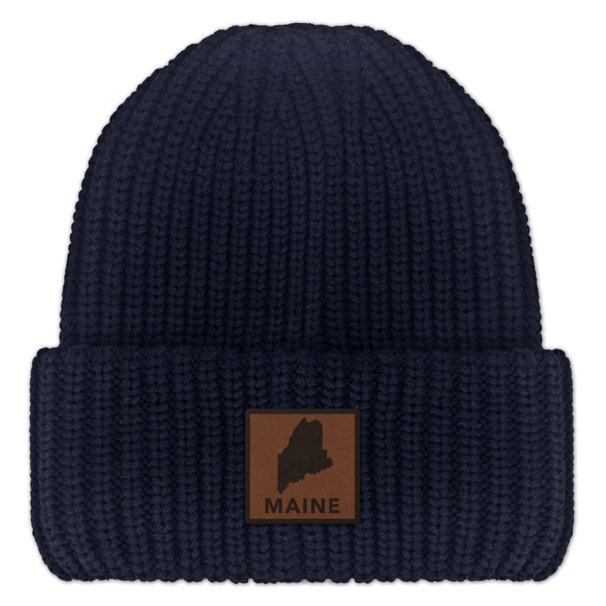 Maine Leather Patch Chunky Knit Winter Hat - Chowdaheadz