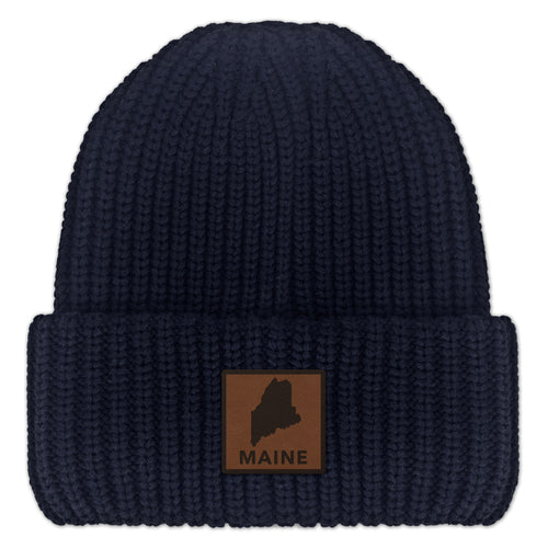 Maine Leather Patch Chunky Knit Winter Hat - Chowdaheadz