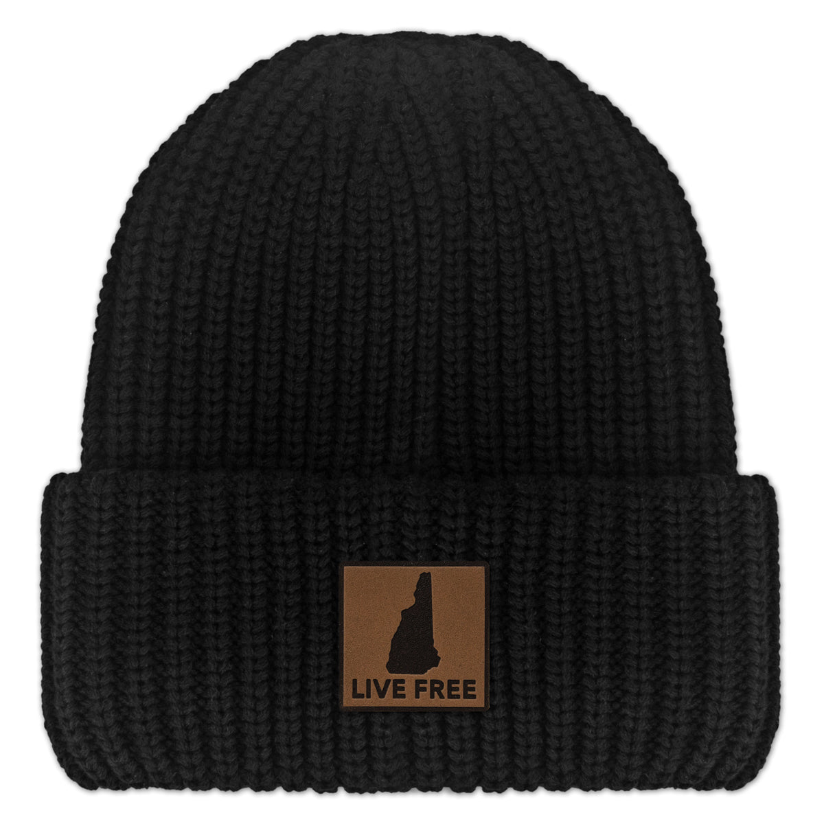 New Hampshire Leather Patch Chunky Knit Winter Hat - Chowdaheadz