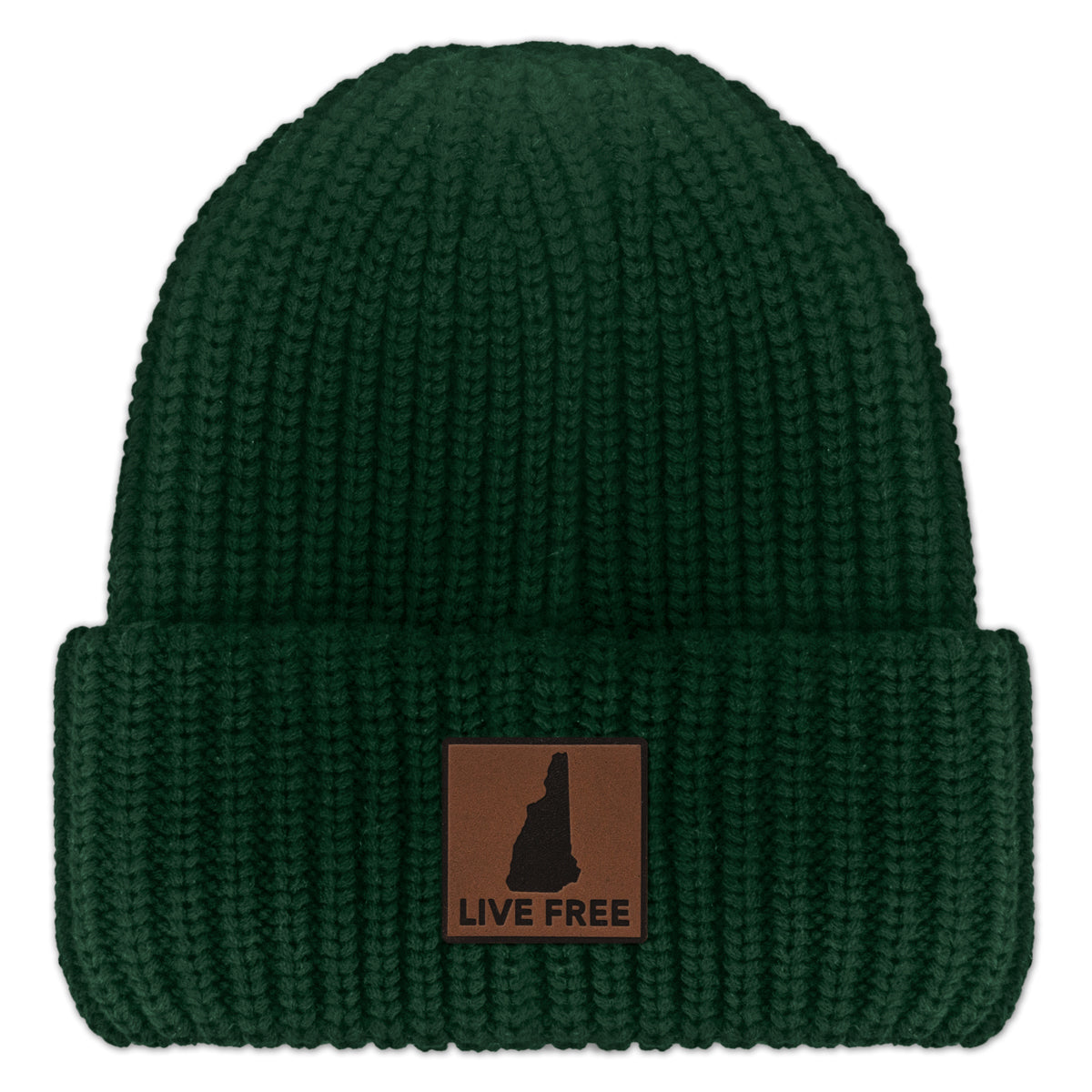 New Hampshire Leather Patch Chunky Knit Winter Hat - Chowdaheadz