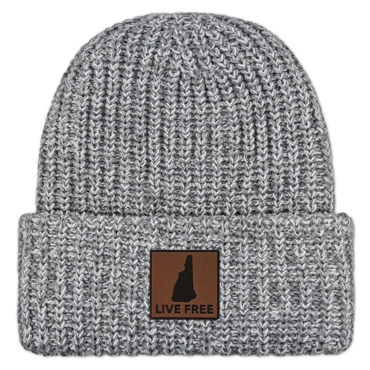 New Hampshire Leather Patch Chunky Knit Winter Hat - Chowdaheadz