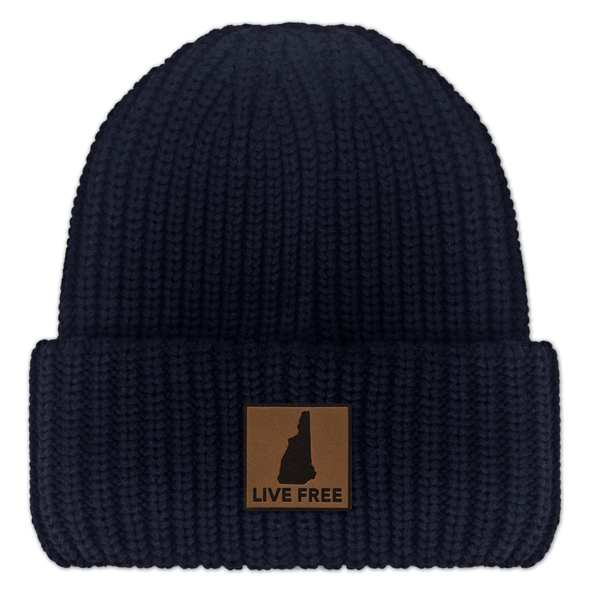 New Hampshire Leather Patch Chunky Knit Winter Hat - Chowdaheadz