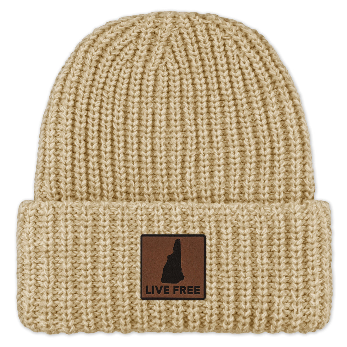 New Hampshire Leather Patch Chunky Knit Winter Hat - Chowdaheadz