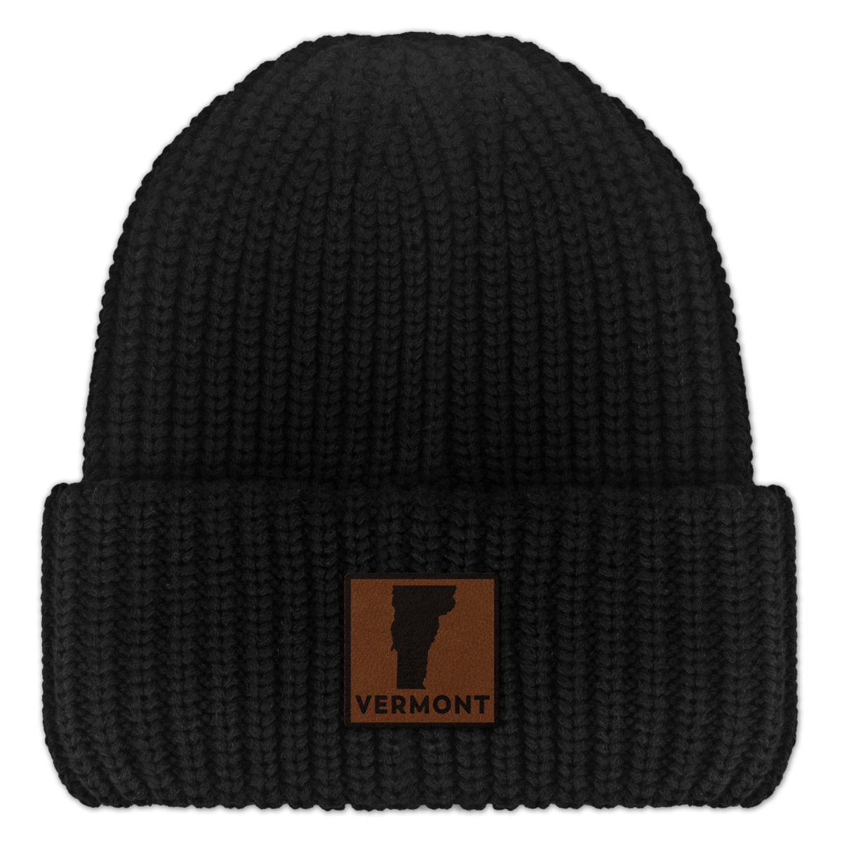 Vermont Leather Patch Chunky Knit Winter Hat - Chowdaheadz