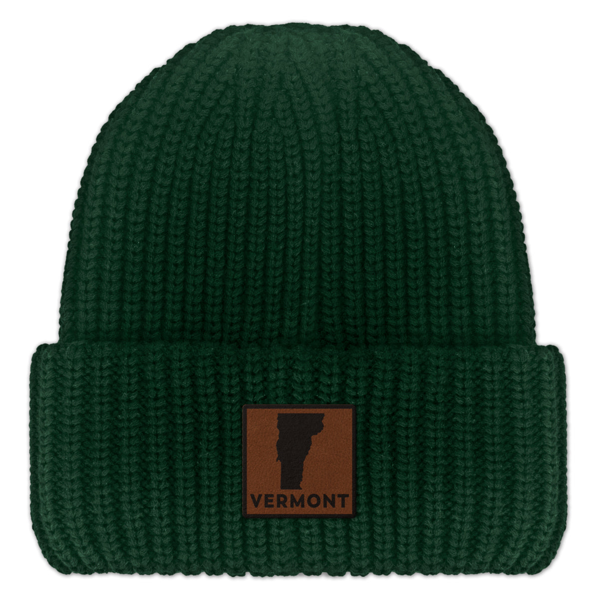 Vermont Leather Patch Chunky Knit Winter Hat - Chowdaheadz