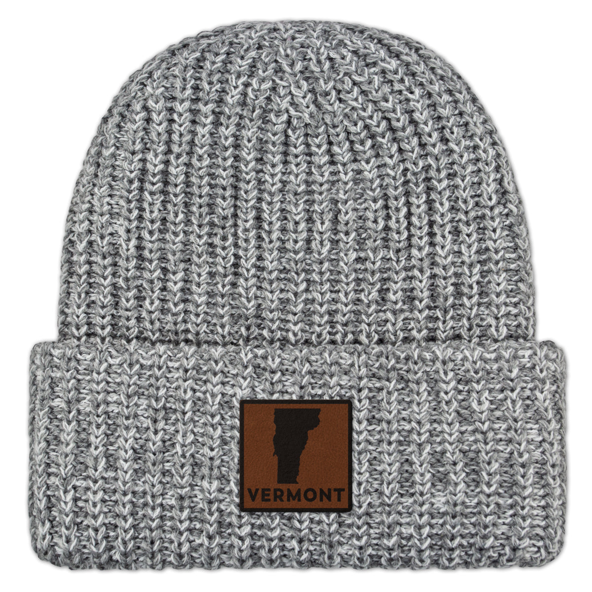 Vermont Leather Patch Chunky Knit Winter Hat - Chowdaheadz