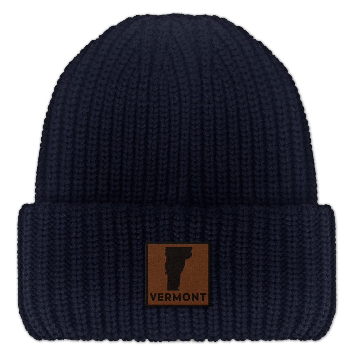 Vermont Leather Patch Chunky Knit Winter Hat - Chowdaheadz