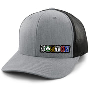 Boston Townie Pride PVC Classic Snapback Trucker Hat — front view in Gray