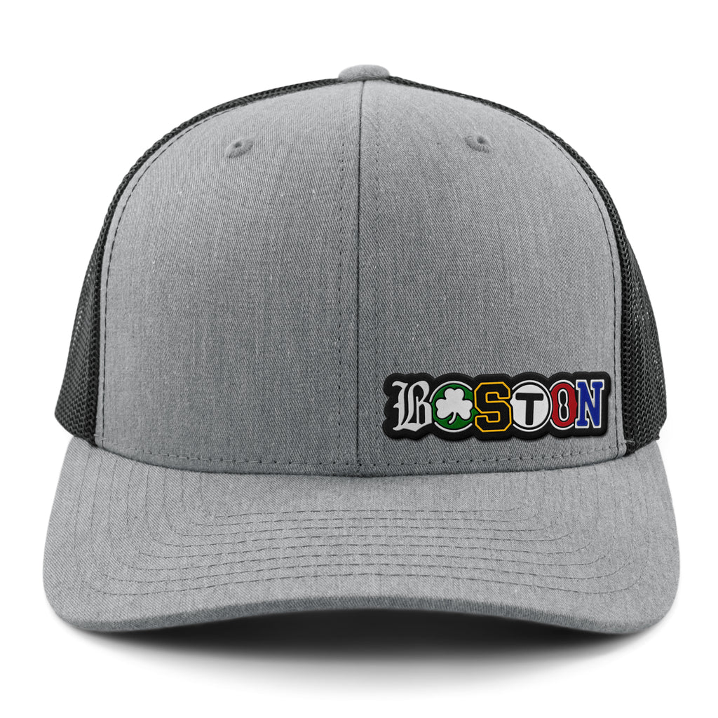 Boston Townie Pride PVC Classic Snapback Trucker Hat — main product view in Gray