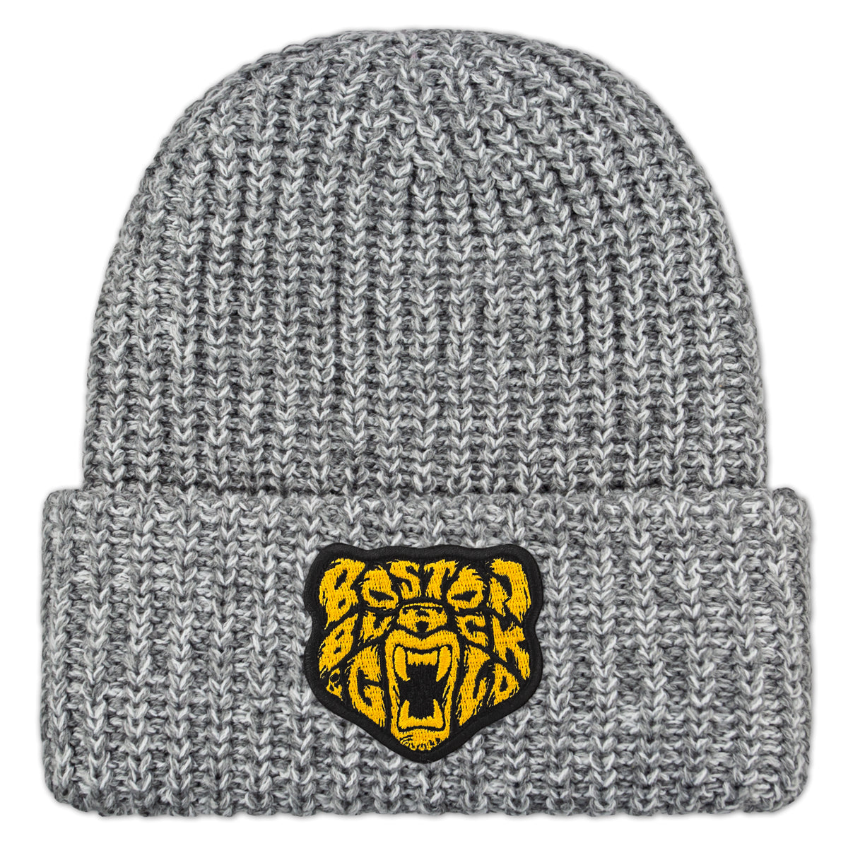 Boston Black & Gold Bear Chunky Knit Winter Hat - Chowdaheadz