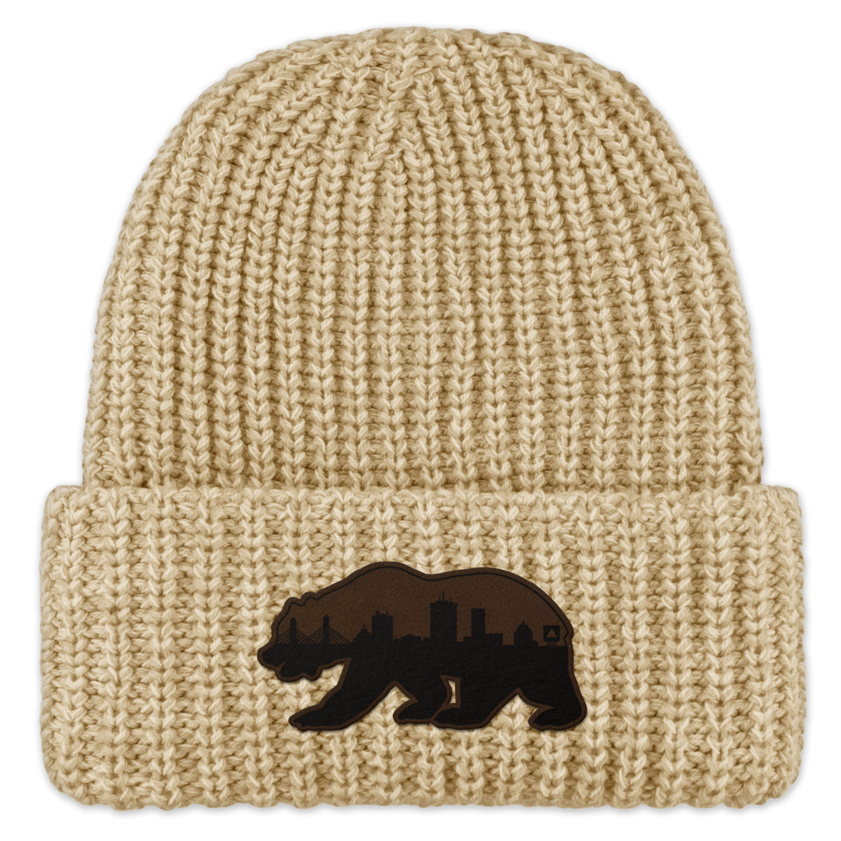 Boston Bear Skyline Leather Chunky Knit Winter Hat