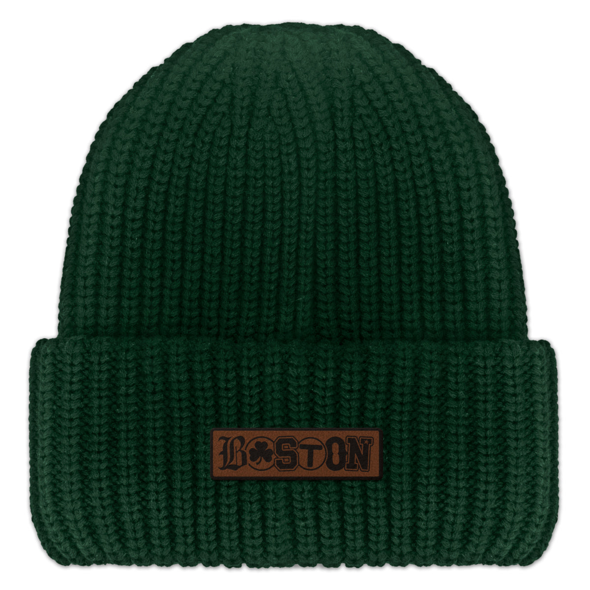 Boston Townie Pride Leather Patch Chunky Knit Winter Hat